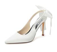 Mdrcg Zapatos de tacón de satén para Bodas Mujer Zapatos de Novia Destalonados de Punta con Lazo, Ideales para la Novia, Fiestas Nupciales y Eventos de Noche.,Marfil,36 EU
