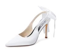 Mdrcg Zapatos de tacón de satén para Bodas Mujer Zapatos de Novia Destalonados de Punta con Lazo, Ideales para la Novia, Fiestas Nupciales y Eventos de Noche.,Blanca,37 EU