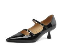 Mdrcg Zapatos Mary Jane de tacón Medio con Punta Puntiaguda y Tira al Tobillo para Mujer, Zapatos Formales para Boda, Tacones de 5,7 cm.,Negro,3
