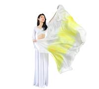 MDSIOKHJ Pañuelo De Seda Para Danza Del Vientre Velos de seda auténtica for danza del vientre, bufandas for bailar, color degradado, ligeras y fluidas for niñas adultos(White Yellow White,270x114cm)