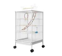 MDWZH Jaulas para Pajaros Jaula para Pájaros De Hierro Forjado De 33 Pulgadas De Altura con Soporte Rodante, Ventana Superior para Loros Conure Lovebird Cockatiel Jaula para Periquitos(White)