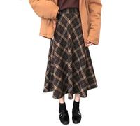 Mdybf Falda Larga Mujer Falda A Cuadros Vintage De Otoño E Invierno Estilo Longitud Delgada De La Longitud Media Grande Longitud De Rodilla Elegante-café-SG
