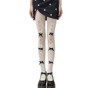 MdybF Medias Mujer 2pc Bowknot Hueco De Pantimedias Medias De Encaje Delgado Calcetines De Anime Blancos Seda Medias De Seda-a-Talla Única