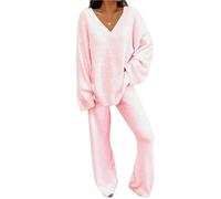 MdybF Pijamas de Mujer de Algodon Mujeres Confort De Invierno Pajamas Set V-Neck Casual Daily Home Top+Pantalones Largos Conjunto De Dos Piezas-1-Xxxl