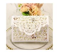 MDYTPT 50 tarjetas de invitación de boda cortadas con láser, color blanco, negro, rubor, rosa, dorado, para boda, compromiso, despedida de soltera, cumpleaños (blanco perla)