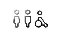 MDYTPT Letrero de inodoro mate flotante 3D con flecha de alivio para inodoro, elegante etiqueta de pared para puerta de baño, señalización de baño, número de casa para oficina, hogar, puerta pública