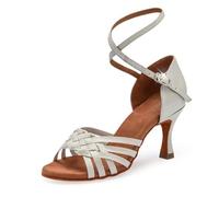 MDYTPT Sandalias de baile latino para mujer, hechas a mano, con suela suave, tacón de 6,5/7,5 cm, Plateado, tacón de 7,5 cm, 36 EU