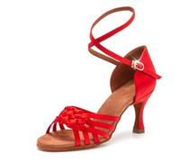 MDYTPT Zapatos de baile latino para mujer, sandalias hechas a mano con suela suave de tacón de 6,5/7,5 cm, Tacón rojo de 7.5 cm., 37 EU
