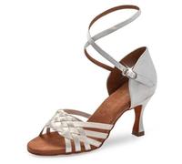 MDYTPT Zapatos de baile latino para mujer, sandalias hechas a mano con suela suave de tacón de 6,5/7,5 cm, Blanco: tacón de 6,5 cm, 36 EU