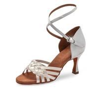MDYTPT Zapatos de baile latino para mujer, sandalias hechas a mano con suela suave de tacón de 6,5/7,5 cm, Blanco: tacón de 7,5 cm, 42.5 EU