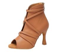 MDYTPT Zapatos de baile para mujer, botas de baile latino, botas de baile de vals con tacones altos rojos, Tacón de bronce 8,5 cm., 36 EU