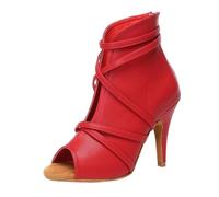 MDYTPT Zapatos de baile para mujer, botas de baile latino, botas de baile de vals con tacones altos rojos, Tacón rojo de 8,5 cm, 35.5 EU
