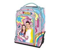 Me Contro Te Rosa Girl - Mochila con ruedas para niñas de la escuela primaria + 7 bolígrafos, llavero con lentejuelas, bolígrafo de color