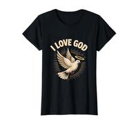 Me Encanta Dios Dove Angel Halo Light Camiseta gráfica económica, Mujer, Negro, S