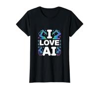Me Encanta el Aprendizaje automático de robótica con IA Camiseta gráfica económica, Mujer, Negro, S