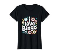 Me Encanta el Bingo Divertido Amante de los Juegos Camiseta gráfica económica, Mujer, Negro, L