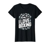 Me Encanta el Boxeador Entusiasta de Boxeo Camiseta gráfica económica, Mujer, Negro, XS