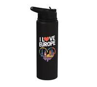 Me encanta el corazón de los lugares emblemáticos de Europa Stainless Steel Insulated Water Bottle