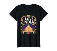 Me Encanta el diseño de Cachemir del Taj Mahal de la India Camiseta gráfica económica, Mujer, Negro, L