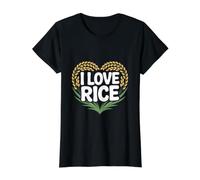 Me Encanta el diseño de corazón de arroz y Trigo Camiseta gráfica económica, Mujer, Negro, S