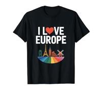 Me Encanta el diseño de monumentos icónicos de Europa Camiseta gráfica económica, Hombre, Negro, S