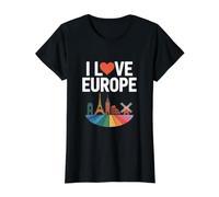 Me Encanta el diseño de monumentos icónicos de Europa Camiseta gráfica económica, Mujer, Negro, XS