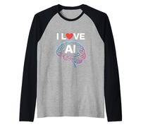Me Encanta el diseño tecnológico del Cerebro neuronal con IA Camiseta Manga Raglan