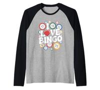 Me Encanta el Divertido Juego de números Bingo Heart Camiseta Manga Raglan