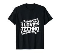 Me Encanta el Entusiasta de la Fiesta de música Tecno Camiseta gráfica económica, Hombre, Negro, M