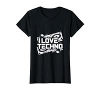 Me Encanta el Entusiasta de la Fiesta de música Tecno Camiseta gráfica económica, Mujer, Negro, L