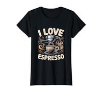 Me Encanta el Entusiasta de Las Tazas de café Espresso Camiseta gráfica económica, Mujer, Negro, M