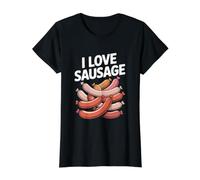 Me Encanta el Humor Entusiasta de la Carne de Salchicha Camiseta gráfica económica, Mujer, Negro, XL