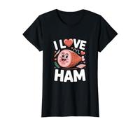 Me Encanta el jamón, Lindo y Adorable Arte de Carne Camiseta gráfica económica, Mujer, Negro, M