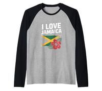 Me encanta el orgullo de las flores de hibisco con la bandera de Jamaica Camiseta Manga Raglan