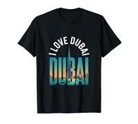 Me Encanta el Paisaje Urbano de Dubai Burj Khalifa Sunset Camiseta gráfica económica, Hombre, Negro, L