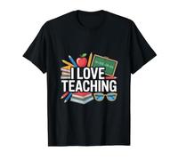Me Encanta enseñar entusiasmo Camiseta gráfica económica, Hombre, Negro, L
