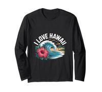 Me encanta Hawaii Tropical Beach Wave Hibiscus Manga Larga