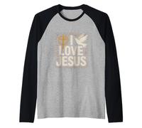 Me Encanta Jesús Faith Cross Dove Sunburst Camiseta Manga Raglan