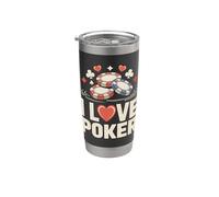 Me encanta la diversión de Poker Heart Chips Casino Vaso térmico de acero inoxidable de doble pared