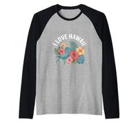 Me encanta la floración del hibisco y la tortuga tropical de Hawái Camiseta Manga Raglan