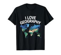 Me Encanta la geografía Mapa del Mundo Entusiasta del diseño Camiseta gráfica económica, Hombre, Negro, XL