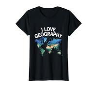 Me Encanta la geografía Mapa del Mundo Entusiasta del diseño Camiseta gráfica económica, Mujer, Negro, XL