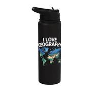 Me encanta la geografía Mapa del mundo entusiasta del diseño Stainless Steel Insulated Water Bottle