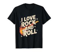 Me Encanta la Guitarra Rock and Roll Flame Camiseta gráfica económica, Hombre, Negro, S