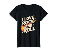 Me Encanta la Guitarra Rock and Roll Flame Camiseta gráfica económica, Mujer, Negro, L