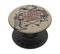 Me Encanta la música Country Cowboy Boots Western Cowgirl PopSockets PopGrip Adhesivo