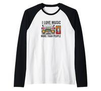 Me Encanta la música más Que la Gente Amante de la música Divertida Boombox Camiseta Manga Raglan