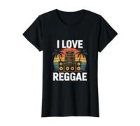 Me Encanta la música Reggae Vibes Palm Sunset Camiseta gráfica económica, Mujer, Negro, XL