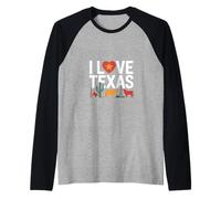 Me Encanta la Plataforma petrolífera para Ganado Texas Cactus Camiseta Manga Raglan