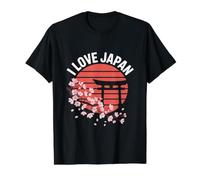 Me Encanta la Puesta de Sol de Torii en Flor de Cerezo de Japón Camiseta gráfica económica, Hombre, Negro, L